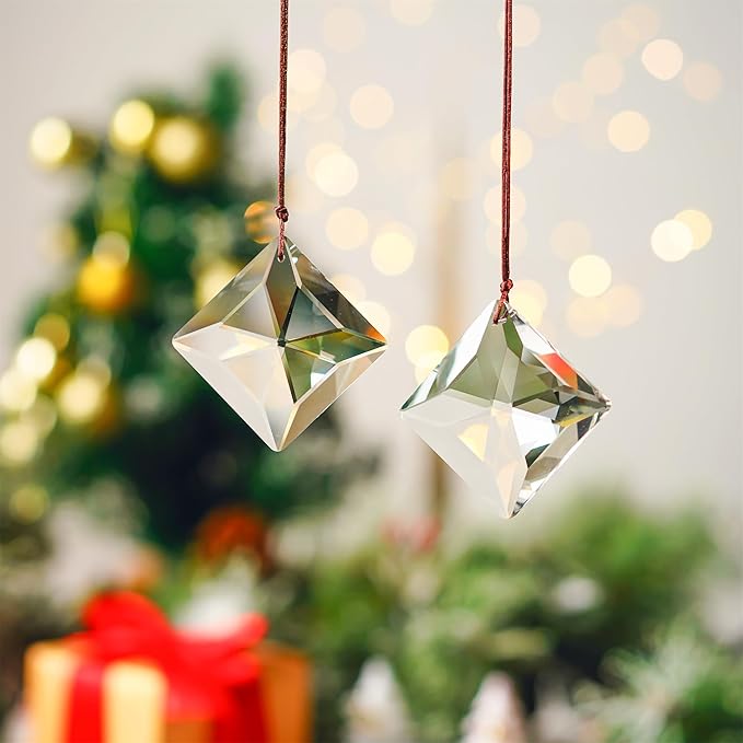 HDCRYSTALGIFTS Set 2,50mm Hanging Faceted Crystals Suncatcher Ornament Window Prisms Rainbow Maker Chandelier Crystal Pendant(Square)-VerdiqueGarden