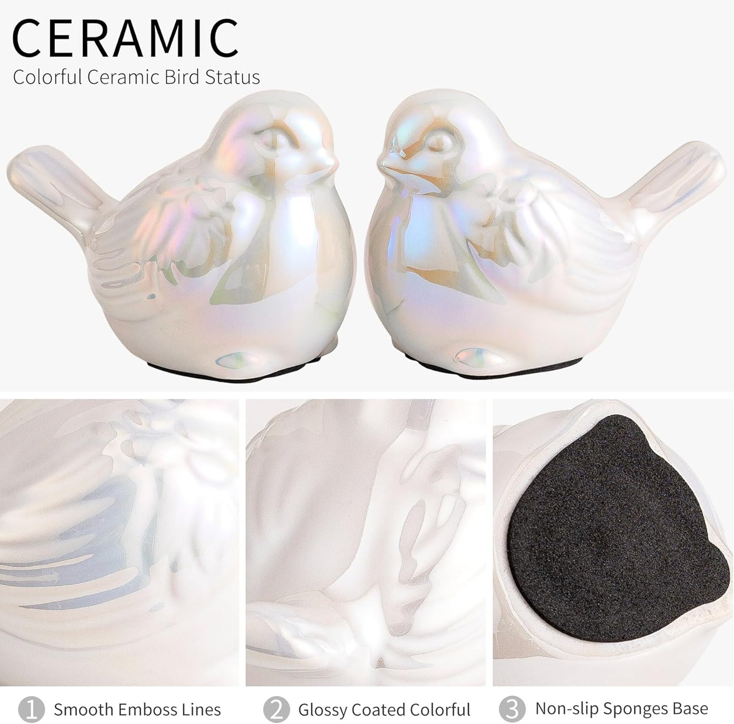 Set of 2 Colorful White Small Birds Statues Home Decor Modern Boho Style Figurine Decorative Ornaments for Living Room, Bedroom, Office Desktop, Cabinets, Shelf-VerdiqueGarden