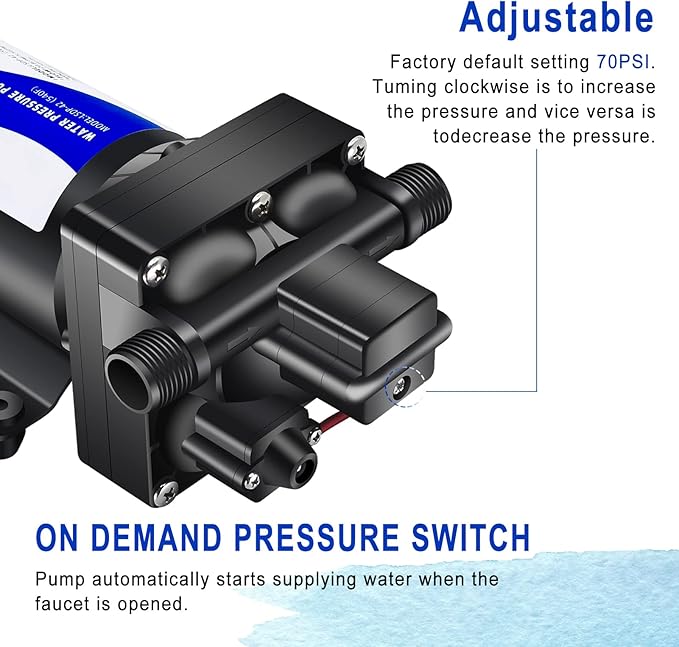 12V RV Water Pressure Pump Quiet 70 psi Washdown Pumps for Boats Marines Diaphragm Pump Transfer Pump 12 Volts Water Pump Self Priming-VerdiqueGarden