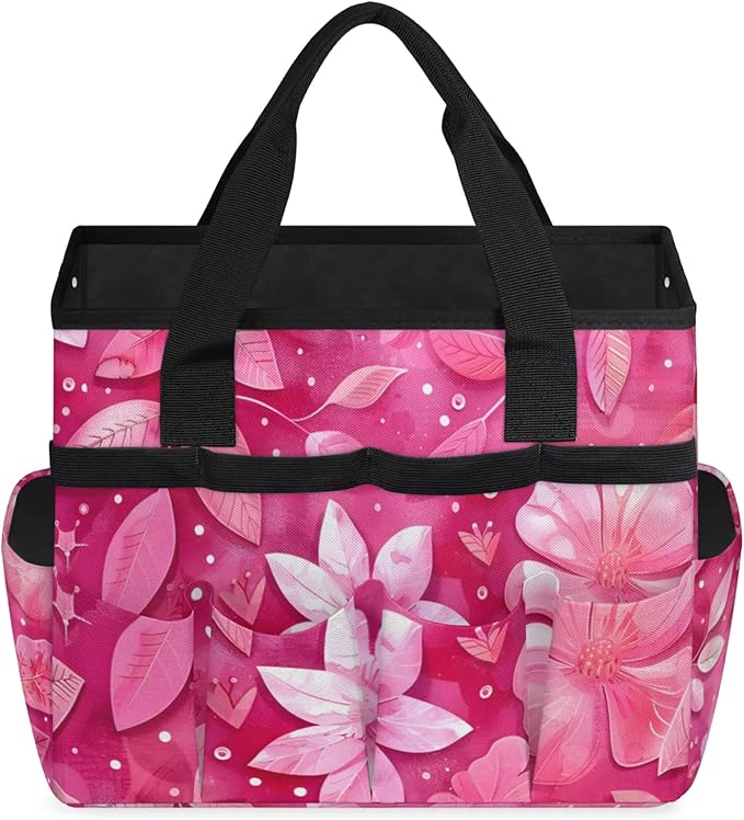 Rose Red flower Gardening Tool Bag,Heavy Duty Garden Tote Bag,Portable Oxford Gardening Storage Basket Organizer Handbag with Pockets Handle,Hand Tools Gifts for Outdoor Garden Lawn-VerdiqueGarden