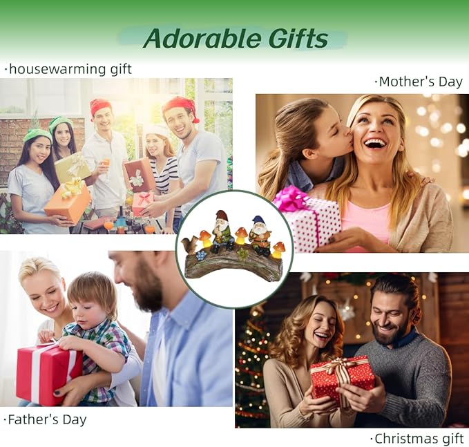 Funny Garden Gnome Statue Solar Powered Mushroom Figurine with Squirrel Gnome Durable Resin Outdoor Decoration for Patio Yard Lawn Ornament Housewarming Gift-VerdiqueGarden