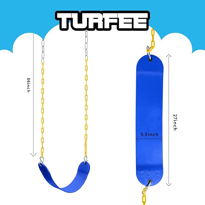 TURFEE Swing for Outdoor Swing Set - Pack of 1 Seat Replacement Kit with Heavy Duty Chains - Backyard Swingset Playground Accessories for Kids (Blue)-VerdiqueGarden