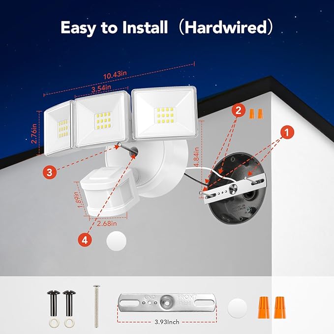 OREiN 3500LM/26W Flood Lights Outdoor, 240°/40FT Motion Sensor Outdoor Lights Dusk to Dawn Security Lights IP65 Waterproof 3 Modes for Outside 3500SQ.FT Front Door, Garage, White (Hardwired)-VerdiqueGarden