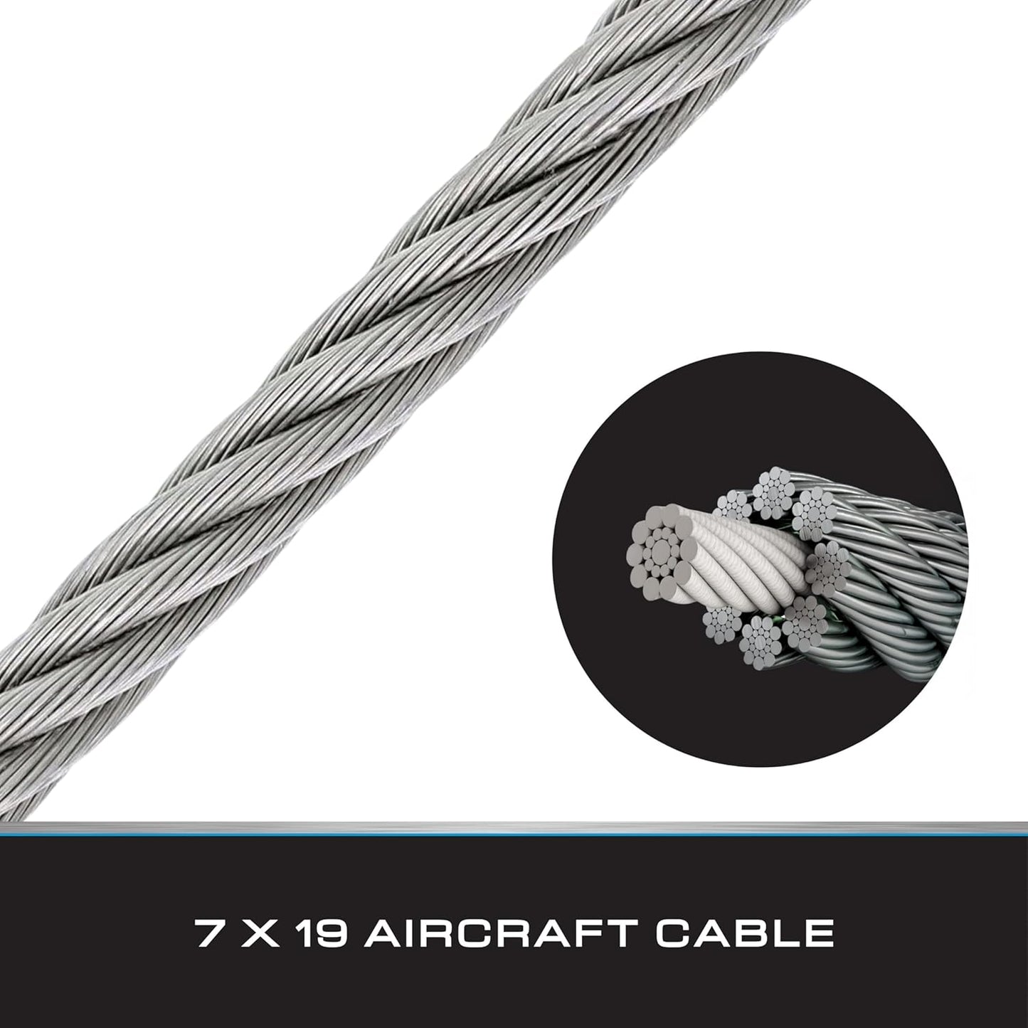 Tie Down 7x19 Aircraft Cable - Steel Cable with Loops - Deck/Zip Line/Tow/Hanging Wire - 5/32" x 46 ft with Loop-VerdiqueGarden