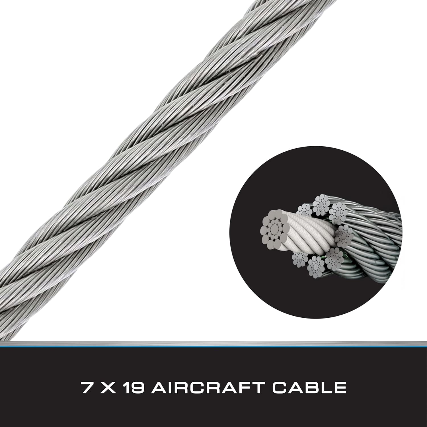Tie Down 7x19 Aircraft Cable - Steel Cable with Loops - Deck/Zip Line/Tow/Hanging Wire - 5/32" x 46 ft with Loop-VerdiqueGarden