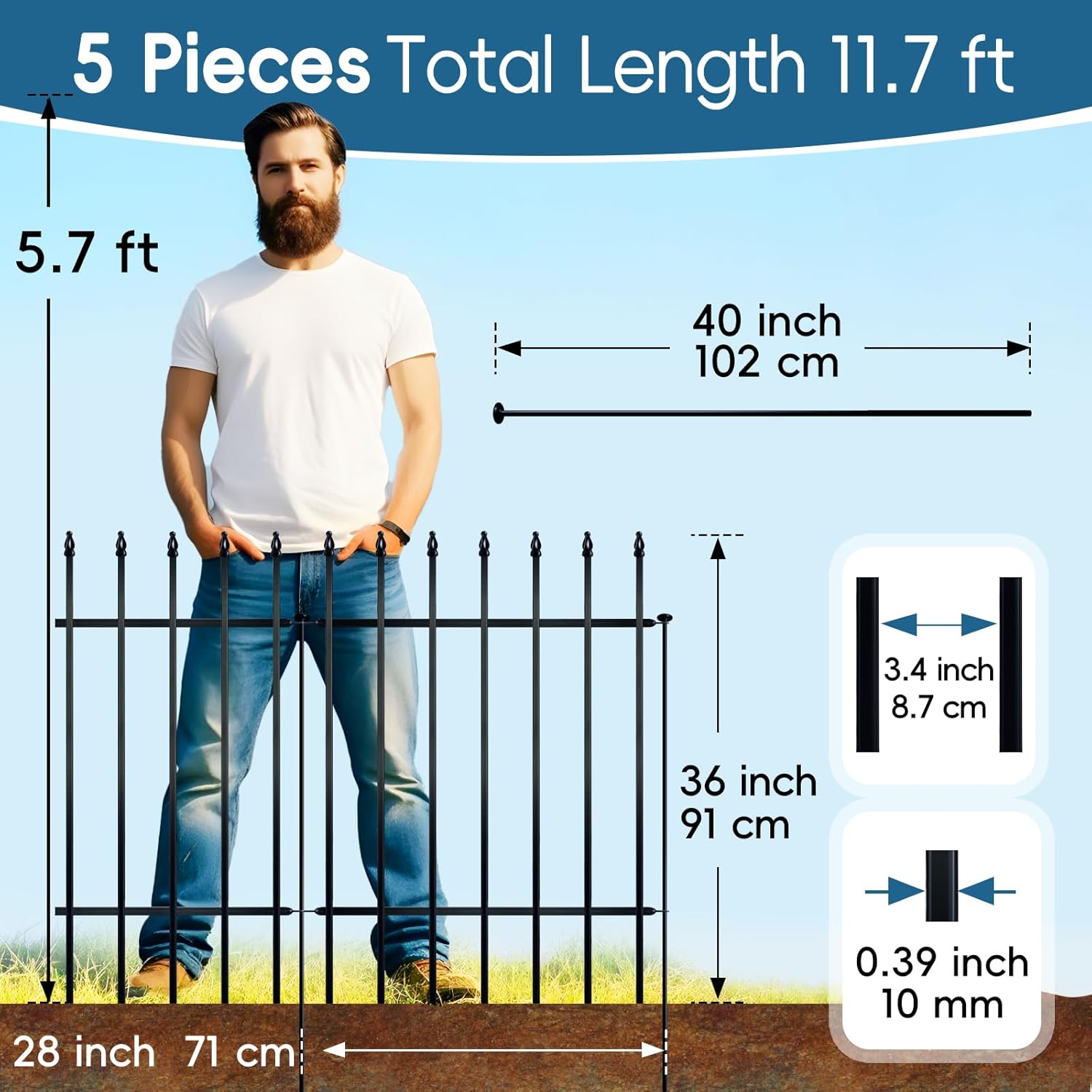 Metal Decorative Garden Fence 36" Wide x 28" High (5 Panels, Total Length 11.6 feet), Metal Border Folding Fence, Landscape Fencing Dog Fence Pet Fence for Flower Bed, Yard, Animal Barrier-VerdiqueGarden