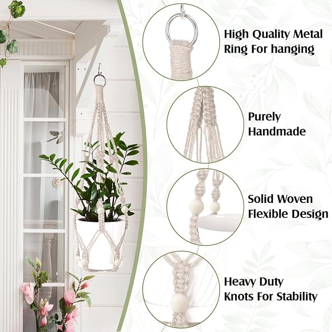 Hoteam 12 Pcs Macrame Plant Hangers Macrame Hanging Planters for Indoor Plants Handmade Boho Hanging Baskets Flower Pots Holder for Outdoor Home Wall Decor-VerdiqueGarden