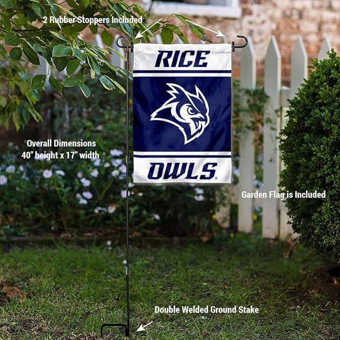College Flags & Banners Co. Rice Owls Garden Flag with Stand Holder-VerdiqueGarden