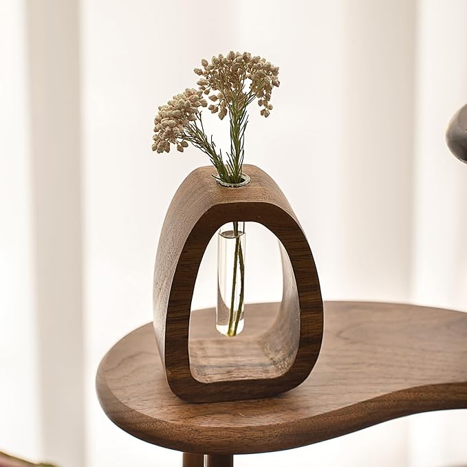 Solid Wood Frame Glass Test Tube Vase Desk Hydroponic Plant, Enhances Home and Office Environment, Small Size (Small)-VerdiqueGarden