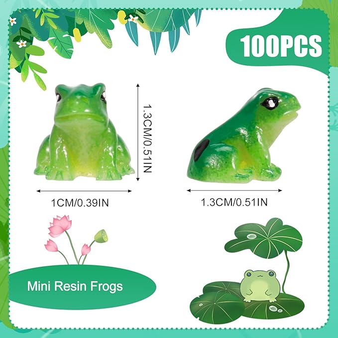 100 Pcs Mini Resin Frogs, Cute Green Frog Tiny Frogs Mini Frogs Figurines Miniature Frogs Animals Figurines Ornament for DIY Crafts Landscape Aquarium Dollhouse Fairy Garden Decor Potted-VerdiqueGarden
