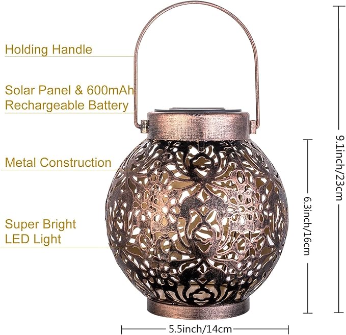 2 Pack Outdoor Solar Hanging Lantern Light LED Decorative Christmas Light for Garden Patio Courtyard Lawn and Tabletop with Hollowed-Out Design. Unique Gardening Gifts for Women.-VerdiqueGarden