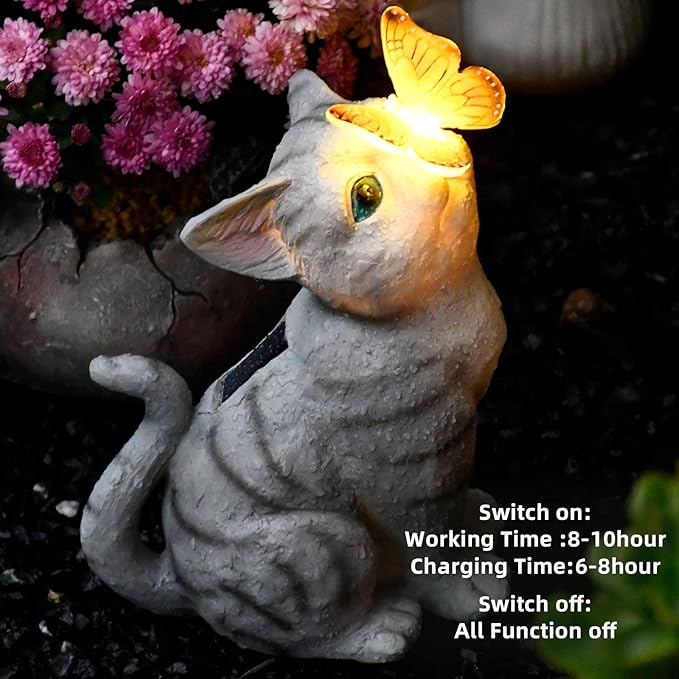 Cat Garden Figurines Outdoor Decor Solar Statue with LED Lights for Patio Lawn Yard Art Decoration Housewarming Garden Gift-VerdiqueGarden