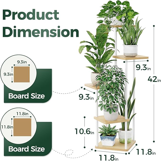 Bamworld Corner Plant Stand Indoor, Tall Metal Plant Shelf for Multiple Plants, 5 Tier Flower Stand for Patio Garden Balcony Living Room Bedroom(White)-VerdiqueGarden