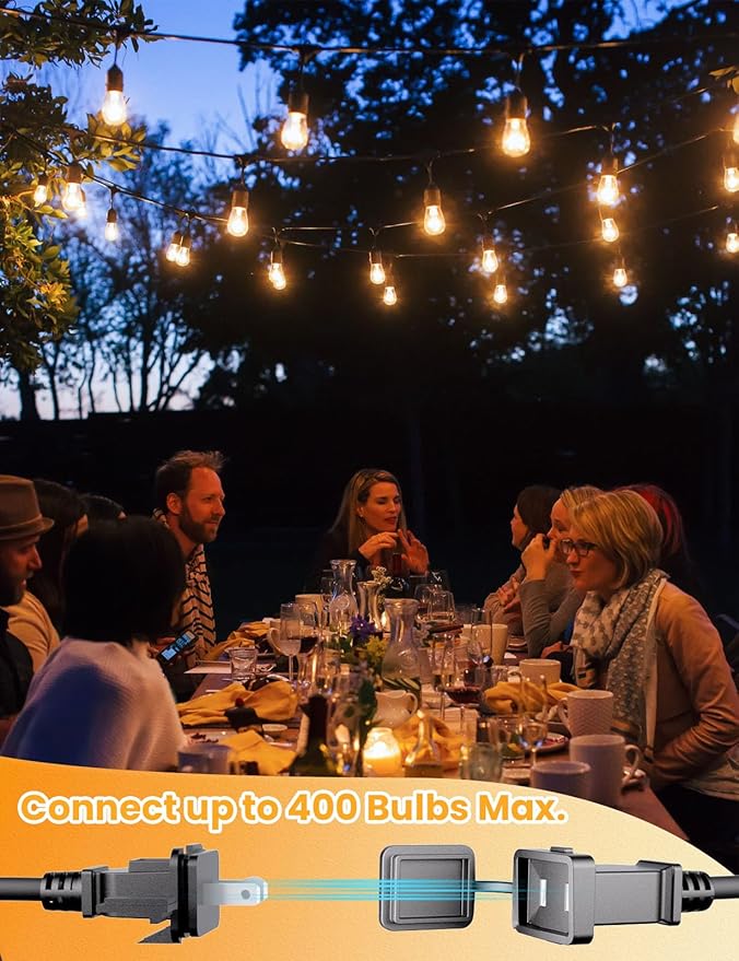 Svater Outdoor Led String Lights 50FT, Patio Lights with 16pcs S14 Shatterproof Bulbs, 1 Watt E26 Dimmable 2700K Warm White, IP65 Waterproof, Commercial Grade Light-VerdiqueGarden
