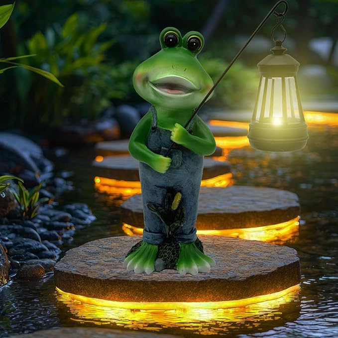 Solar Lantern Garden Statues Decor, Outdoor Frog Figurine Lights for Yard Patio Decoration - Unique Christmas Housewarming Gift for Grandma Wowen Mom-VerdiqueGarden