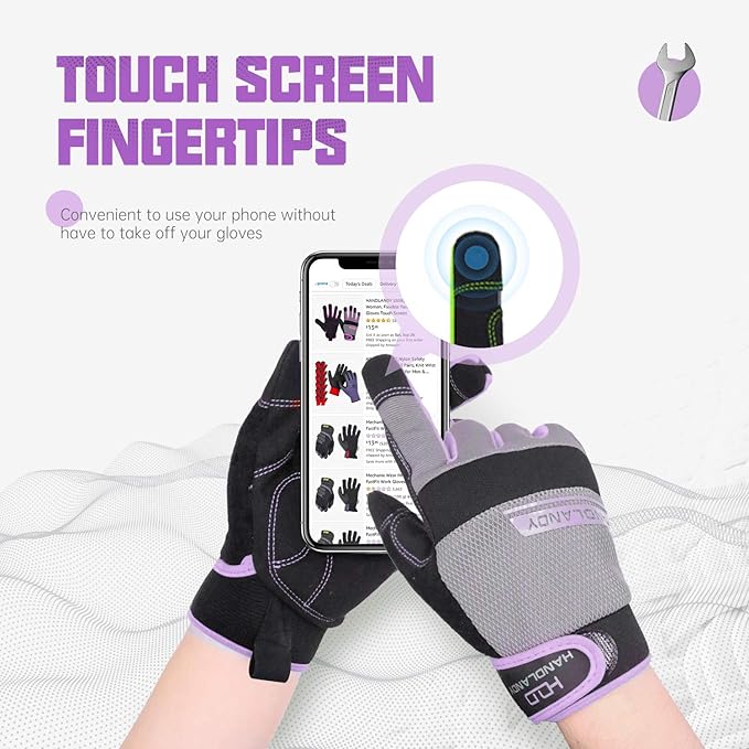 HANDLANDY Women Safety Work Gloves Utility Touch Screen Working Grip Glove for Yardwork Gardening Breathable Mechanic Gloves-VerdiqueGarden