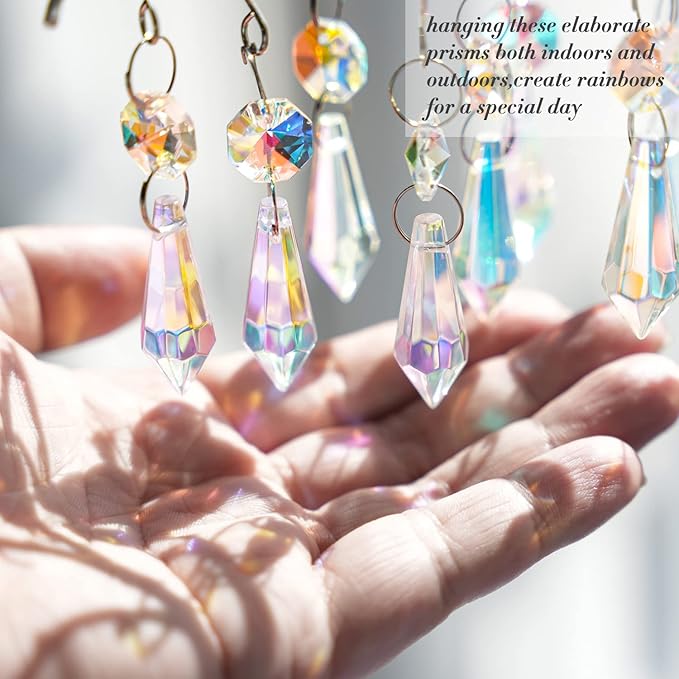 50pcs Colorful Crystal Icicle Prisms for Chandeliers, 38mm Chandelier Crystals Glass Prisms Pendants, Chandelier Crystals Replacement Parts with Octogan Beads for Wedding,Party Decoration-VerdiqueGarden