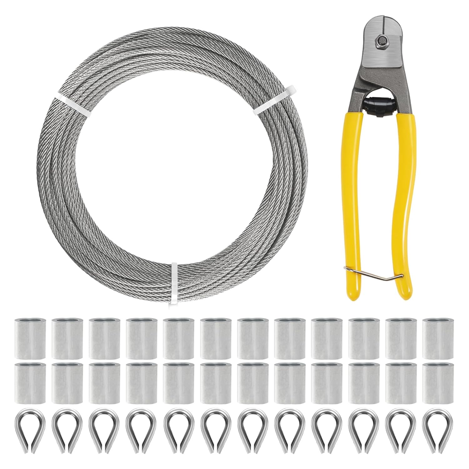 1/8 Inch Stainless Steel Cable Kit 164FT, 7 x 7 Strands Wire Rope with Aluminium Sleeves & Thimbles for Deck Railing, String Light Hanging, Shade Sail, Garden and DIY Projects-VerdiqueGarden