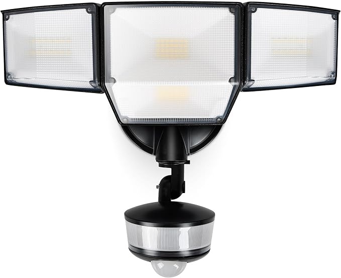 LUTEC 84W 9500LM LED Security Light Motion Sensor Outdoor Lights with Night Light, 4 Head LED Flood Lights Outdoor 5000K Daylight, IP65 Waterproof, Motion Detected Lights for Outside (Black)-VerdiqueGarden