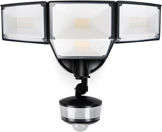 LUTEC 84W 9500LM LED Security Light Motion Sensor Outdoor Lights with Night Light, 4 Head LED Flood Lights Outdoor 5000K Daylight, IP65 Waterproof, Motion Detected Lights for Outside (Black)-VerdiqueGarden