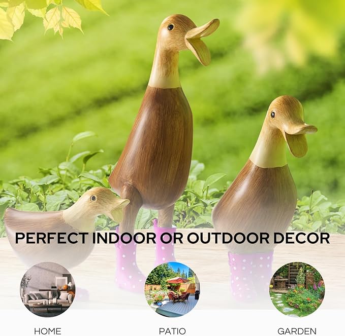 GUTE Duck Yard Decorations Yard Art Garden Puddle Ducks with Pink Spotted Wellies Boots, Valentine's Day Yard Statues, Duck Figurine Statue - Waterproof Indoor & Outdoor Lawn Ornament-VerdiqueGarden