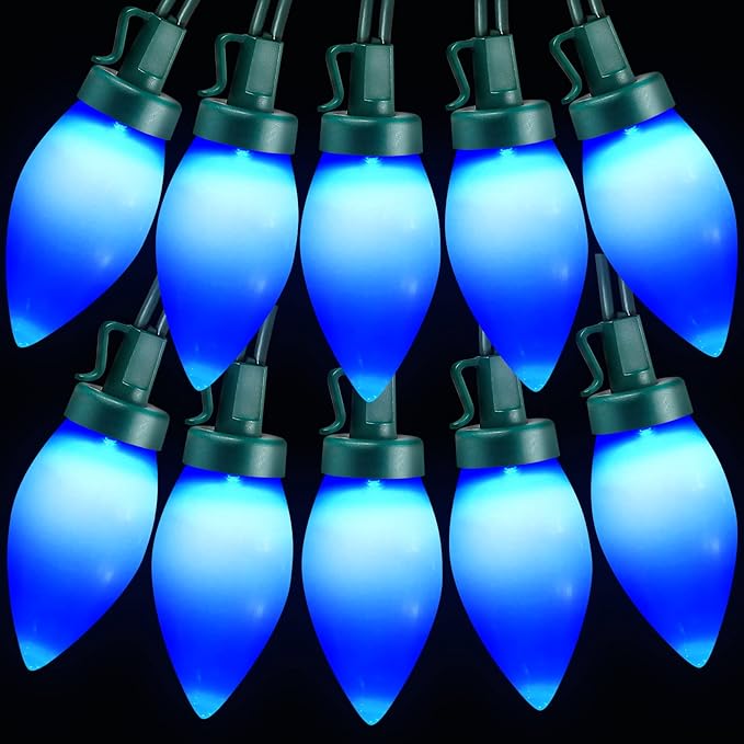C9 Christmas Lights Outdoor 50 LED Blue Strawberry Waterproof String Lights Xmas Tree Indoor Decoration Plug in 34.5 Feet Used for Home Festive Courtyard Patio Garden(Blue)-VerdiqueGarden