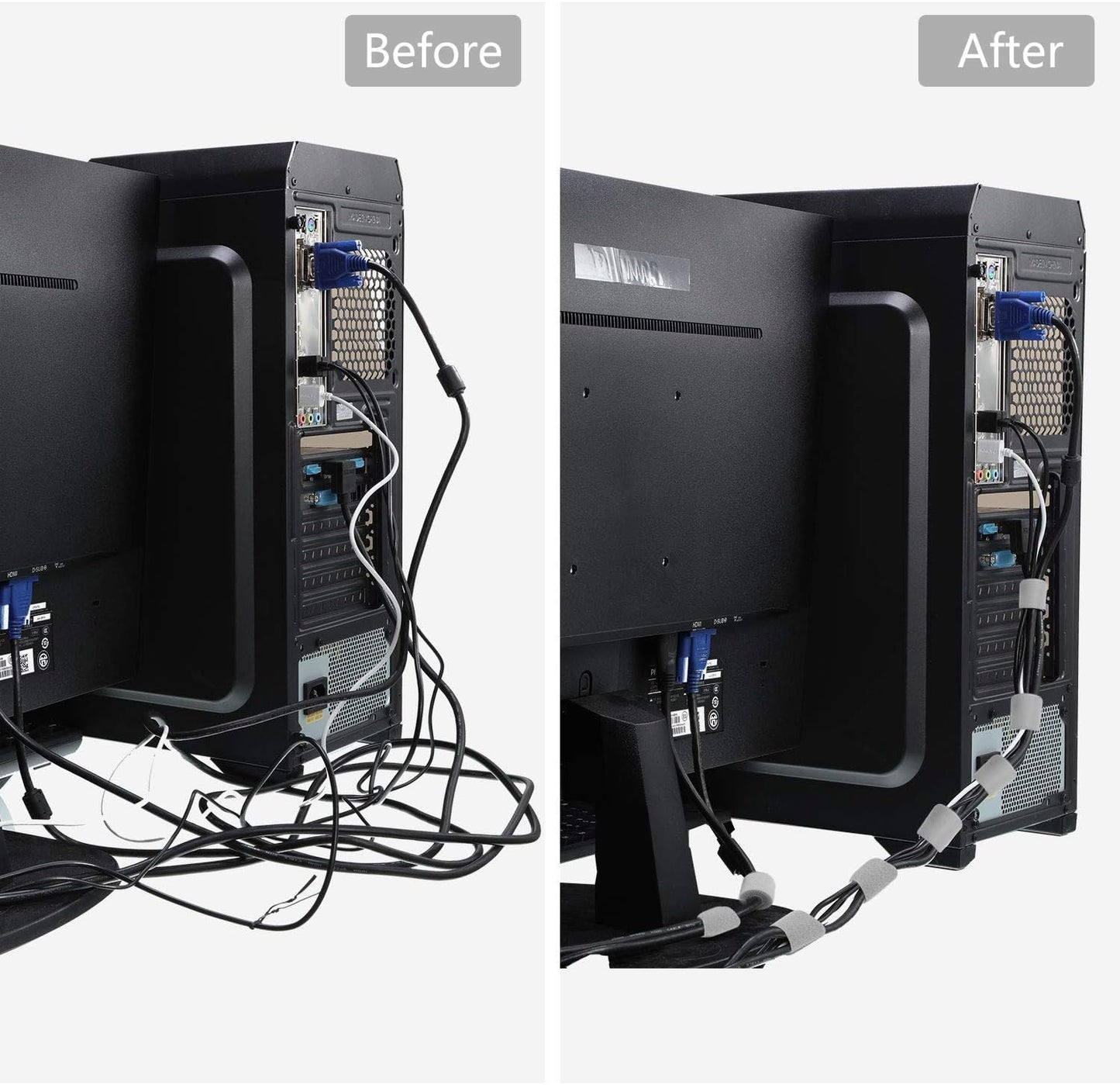 Reusable Fastening Tape Cable Ties 3/4 Inch Double Side Hook Roll (25 Yard, Grey)-VerdiqueGarden