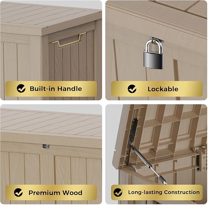 150 Gallon Lockable Resin Deck Box, Waterproof & UV-Resistant Outdoor Storage Box for Outdoor Cushion Storage, Garden Tools & Pool Accessories Storage, Gray-VerdiqueGarden