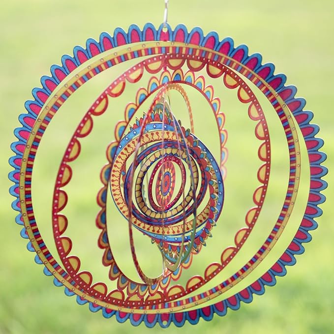 VP Home Sunrise Mandala Kinetic Wind Spinner for Yard and Garden Wind Spinner Outdoor Metal Large Hanging Mandala Decor 3D Garden Art Wind Sculpture Spinners-VerdiqueGarden