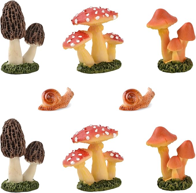 Resin Miniature Mushroom, Miniature Mushroom and Snail Figurine Fairy Mushroom Figurines Fairy Garden Accessories Mushroom Decor Micro Moss Landscape Statues Craft-VerdiqueGarden