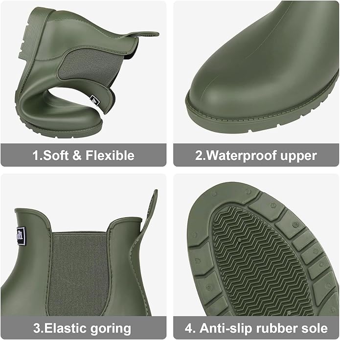 Asgard Women's Ankle Rain Boots Waterproof Chelsea Boots-VerdiqueGarden
