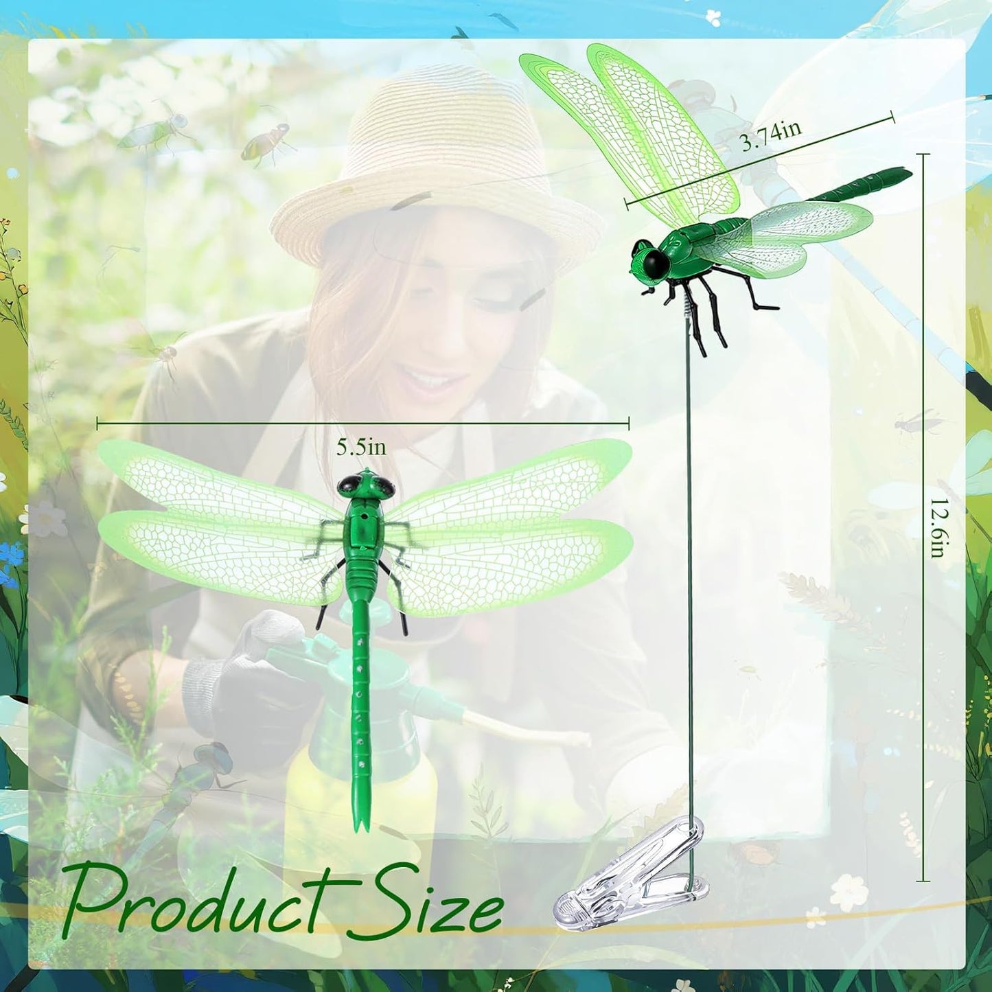 12 Pcs Colorful Dragonfly Clips 3D Simulation Dragonfly Garden Stakes Decor Deer and Horse Fly Deterrent, Bird Fly Scare Devices for Patio Garden Decoration-VerdiqueGarden