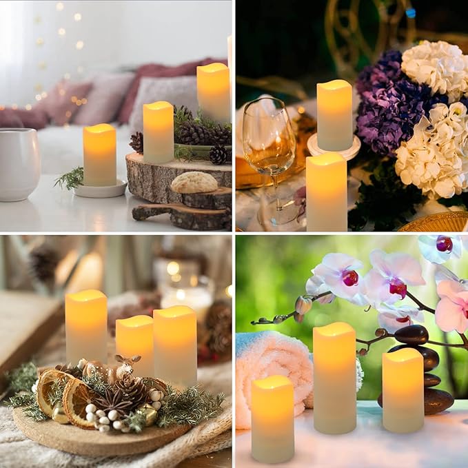 Metaku Flameless Flickering LED Candles Set of 12 - Battery Operated Ivory with Remote & Timer for Halloween, Christmas, Bedroom, Home, Wedding, Birthday Decoration D2.2'' x H4''5''6''7''-VerdiqueGarden