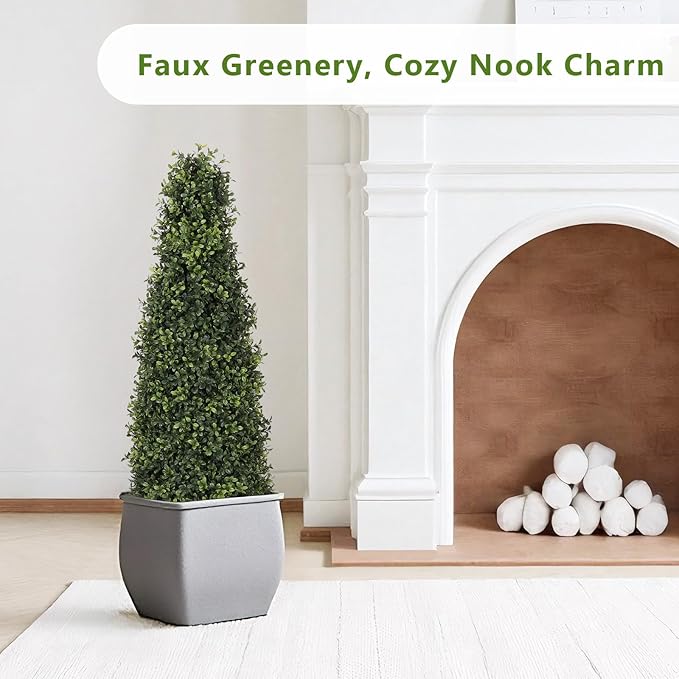 4ft Artificial Boxwood Topiary Trees (Set of 2) - UV Resistant Faux Plants Outdoor, Realistic 48in Fake Potted Bushes and Shrubs for Front Porch, Planter, Patio - Low Maintenance & Evergreen-VerdiqueGarden