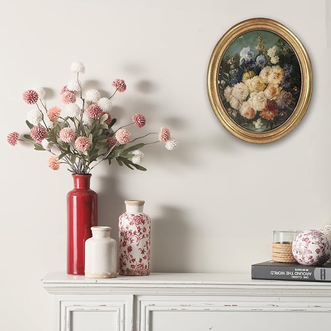 Vintage Vase Set of 3, Ceramic Vintage Flower Vases, Chinoiserie Decorative Home Decor Retro Floral Vase Rustic Farmhouse Decor for Table Bookshelf Mantel Kitchen Living Room Office - Red and White-VerdiqueGarden