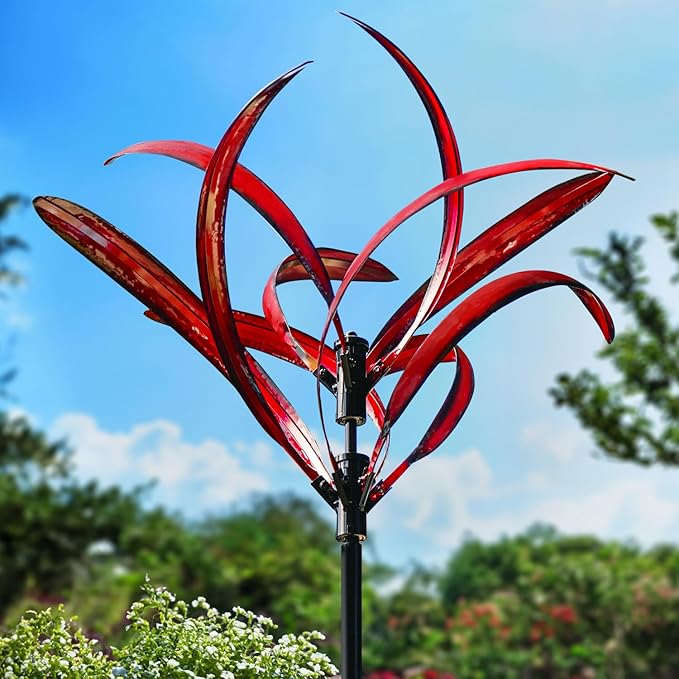 LimeHill Wind Spinner for Garden and Yard - Large Metal Kinetic Wind Sculptures Yard Art Outdoor (Burgundy 2)-VerdiqueGarden