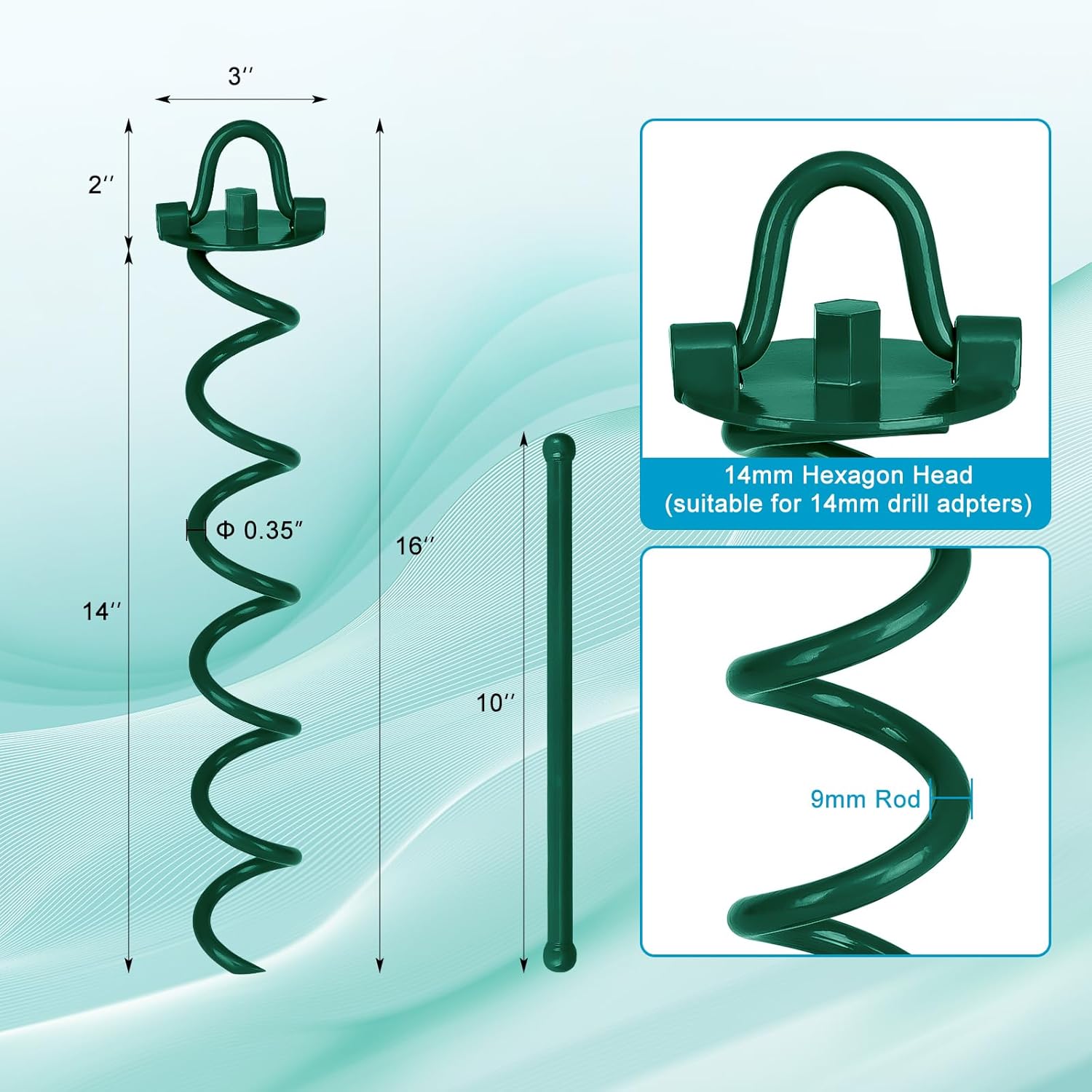 FEED GARDEN 16 Inch Spiral Ground Anchors Heavy Duty Screw in Spiral Stakes, 4 Pack Folding Ring Ground Stakes for Securing Dogs,Tents, Trampolines, Canopies, Swing Sets,Green-VerdiqueGarden