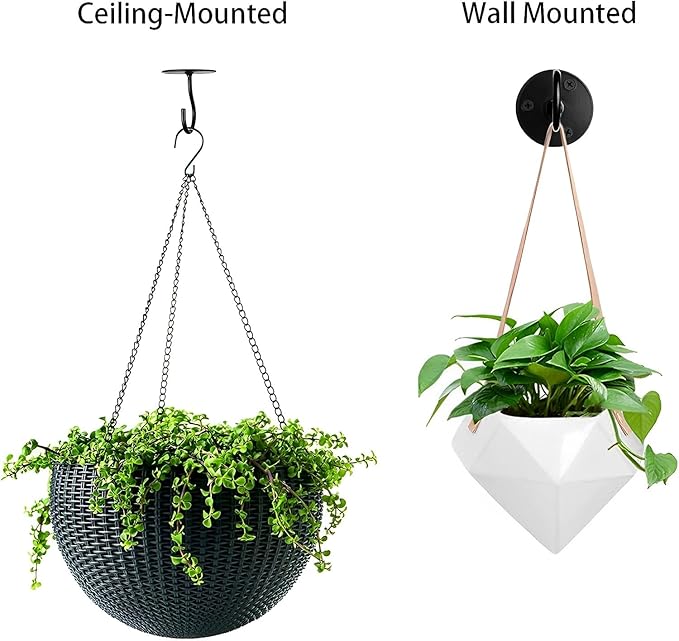 Ceiling Hooks for Hanging Plants-Heavy Duty Wall Mount Hanger Bracket for Hanging Bird Feeders, Lanterns, Wind Chimes, Planters, Outdoor Decoration (3 Pack) (Black)-VerdiqueGarden