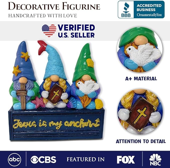 Spring & Summer-Themed Garden Statues – Adorable Outdoor Decor for Lawn, Patio & Porch (Nautical Themed Religious Gnome Figurine, Jesus is My Anchor 6" Beach House Statue)-VerdiqueGarden