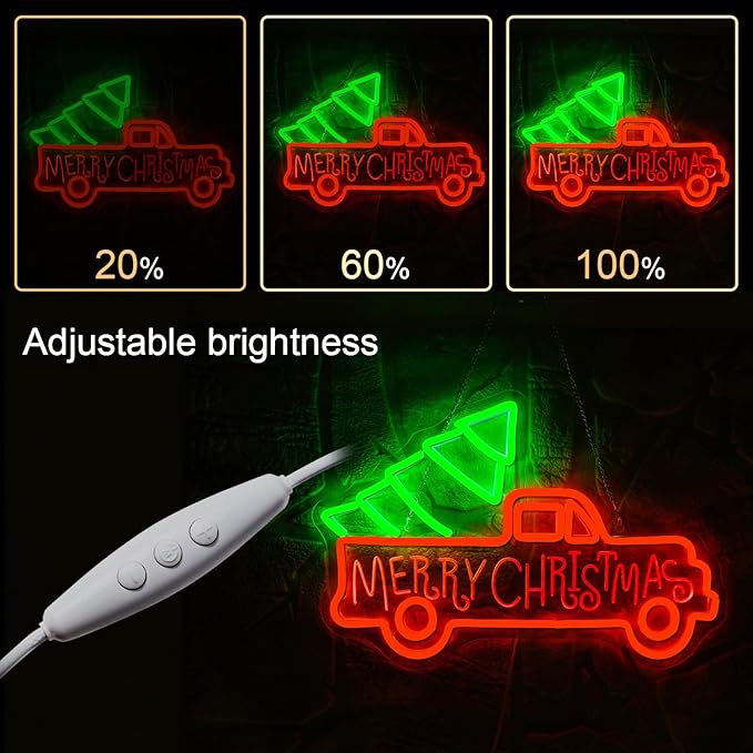WLHOPE Christmas Truck Neon Sign,Merry Christmas Neon Signs for Wall Decor,Dimmable Merry Christmas Led Signs for Christmas Party Backdrop Bedroom Window Bar Club Shop,Christmas Gift Decoration-VerdiqueGarden