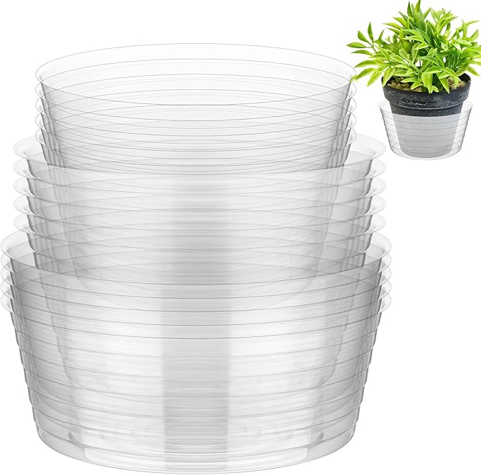 Hoolerry Plastic Plant Saucer Clear Deep Drip Tray Thickened Clear Plant Saucers Trays for Pots Deep Drip Trays for Home Garden Indoor and Outdoor Potted(15 Pcs,8, 10, 12 Inch)-VerdiqueGarden