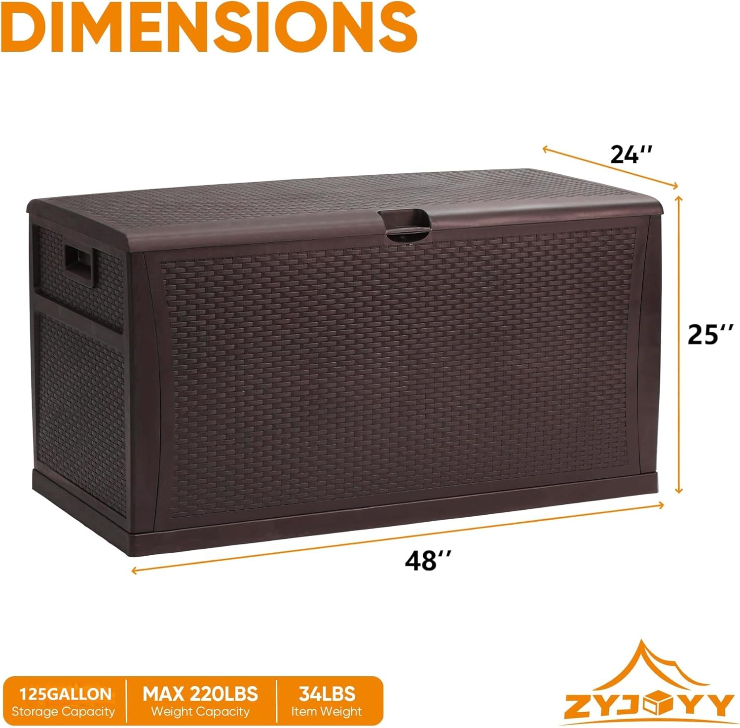 125 Gallon Resin Deck Box, Weatherproof Outdoor Storage Box for Patio, Garden, Pool, and Yard, Lockable Waterproof Bin for Tools, Cushions, and Accessories, Brown-VerdiqueGarden