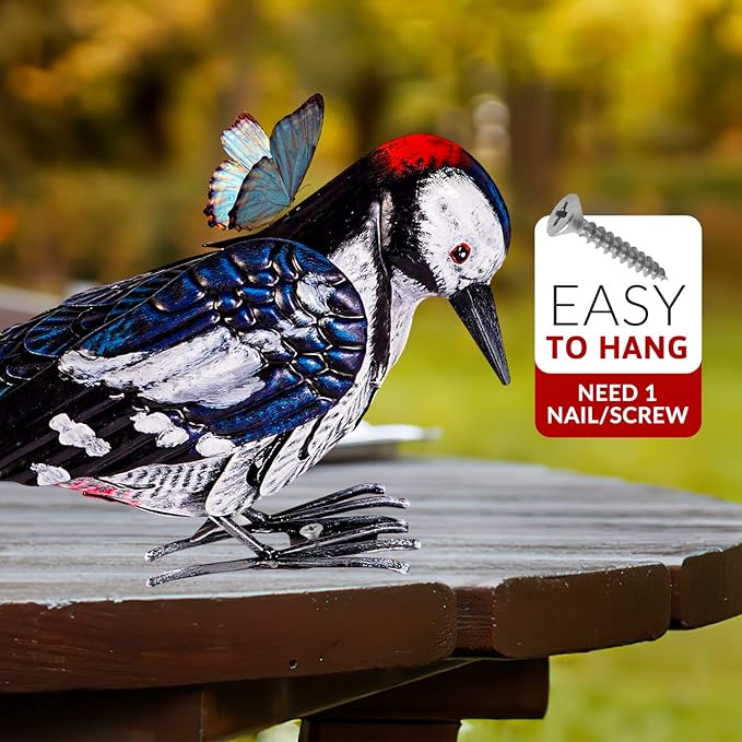 Shefio Woodpecker Gifts - Metal Woodpecker Yard Art - Handmade Outdoor Decor - Backyard & Garden Gifts-VerdiqueGarden