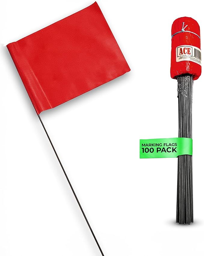 Red Marking Flags 100 Pack - 4x5x15 Inch Red Flags for Yard - Markers For Lawn, Irrigation, Landscaping, Survey & Sprinkler Head Marking-VerdiqueGarden