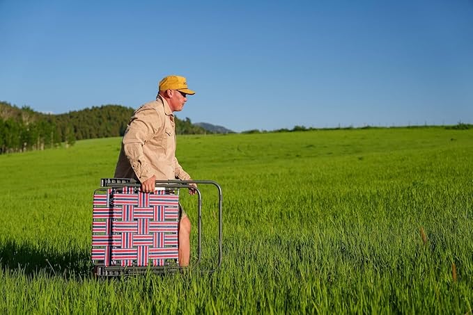 Retro Webbed Camping Chair - Lightweight, Foldable, Durable Steel Frame, 300lb Capacity, Vintage Red/Blue Stripes by Caddis Sports (4)-VerdiqueGarden