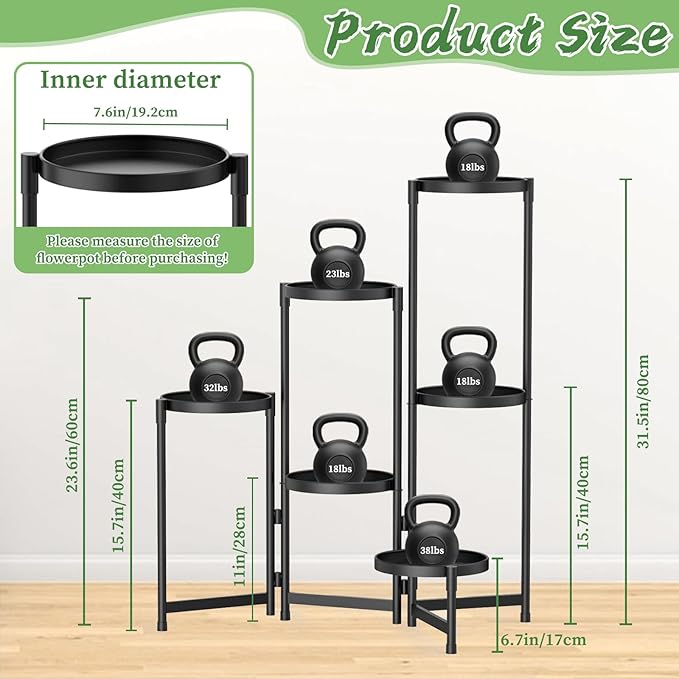 MOKANI Metal Plant Stand Indoor Outdoor for Multiple Plants, 6 Tiered Folding Corner Shelf Tall Flower Pot Holder Display Rack for Patio Living Room Balcony Garden, Black-VerdiqueGarden
