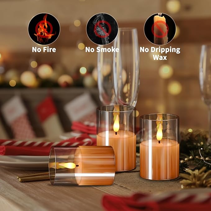 6Pack Glass Flickering Flameless Candles with Remote, 2"X3" Real Wax Votive Candles Battery Operated, Small Electric LED Candles for Wedding Home Decor, w/4 Timers+2 Lighting Modes [Gold]-VerdiqueGarden