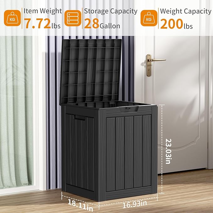 DRATO Deck Boxes, 28 Gallon Outdoor Storage Box for Patio Cushion, Sports Equipment, Garden Tools, Waterproof and UV Resistant, Lockable Black-VerdiqueGarden