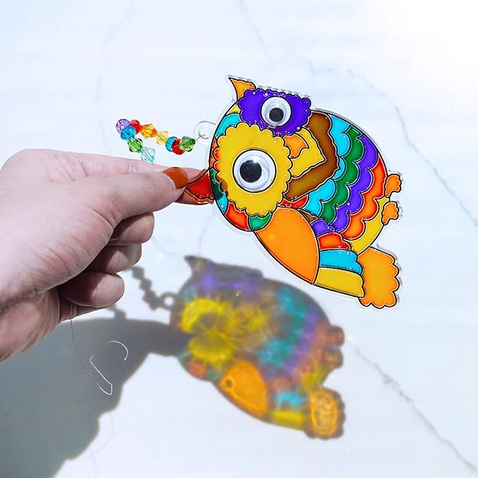 Winlyn 24 Sets Owl Suncatchers Ornaments Decorations DIY Window Paint Art Suncatchers Owl Craft Kits Sun Catchers for Kids Home Classroom Winter Holiday Season Fall Christmas Activities Party Favors-VerdiqueGarden