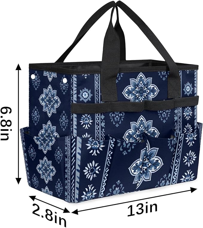 Westward Floral Gardening Tool Bag,Heavy Duty Garden Tote Bag,Portable Oxford Gardening Storage Basket Organizer Handbag with Pockets Handle,Hand Tools Gifts for Outdoor Garden Lawn Yard-VerdiqueGarden